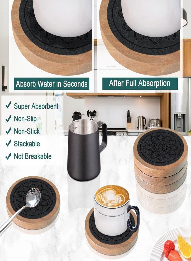 Minacun Wood Coasters for Drinks, Minacun Absorbent Coaster Sets of 5, Drinks Coasters for Coffee Tabletop Protection, Non-Slip, Non-Stick, Suitable for Kinds of Cups Wooden Table Drink, 4.3 Inches Black - Image 2